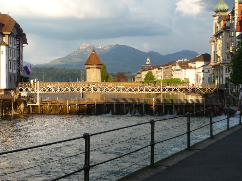 View back to the Kapellbruecke Lucerne from Nix In Der Laterne restaurant