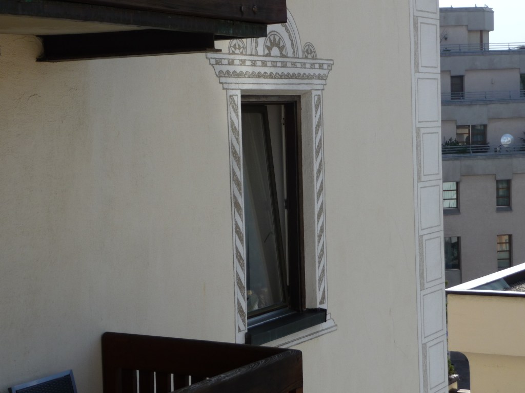 Sgraffito around window at Hotel Steffani St Moritz