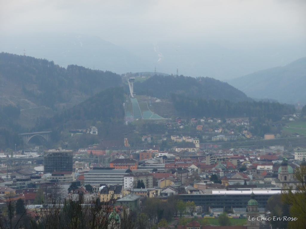 The Innsbruck Ski Jump at Bergisel viewed from the other side of the valley on the Nordkette