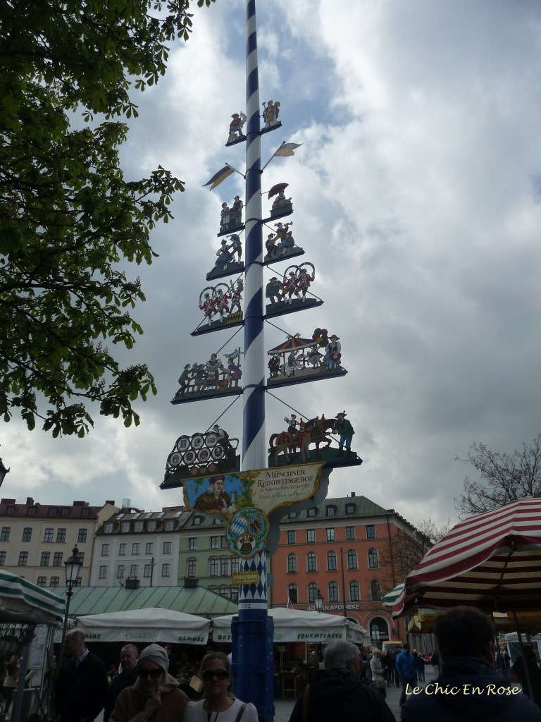 Maypole in the centre of the Viktualienmarkt Munich