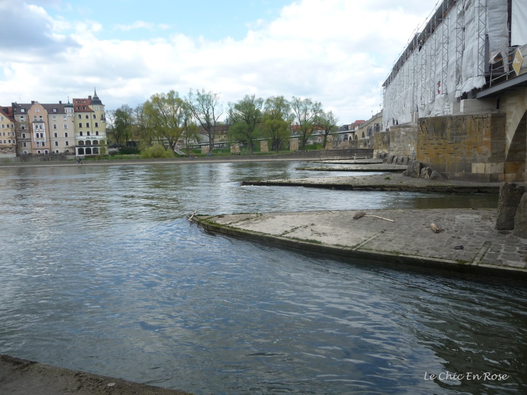 Down by the River Danube Regensburg with the old Stone Bridge in the background